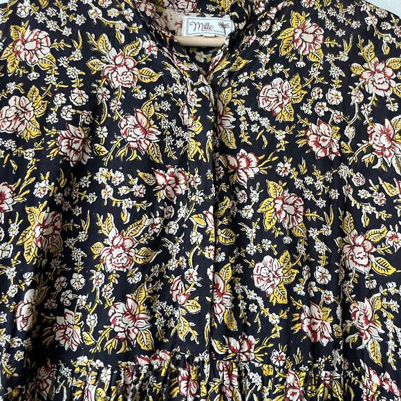 Mille Lola Floral Print Puff Sleeve Tiered Cottage Prairie Mini Dress Size Small - Picture 6 of 10